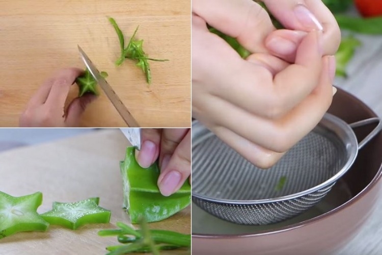 Sơ chế khế và cà chua cho món canh cá khế đậm đà