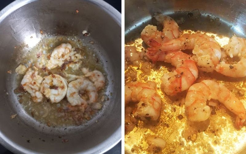 Xào tôm chuẩn bị nấu canh đậu bắp