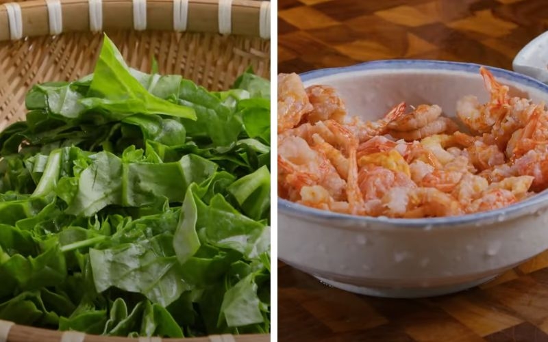 Sơ chế nguyên liệu làm canh mồng tơi nấu tôm khô
