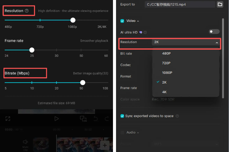 CapCut xuất video bị mờ hình 4
