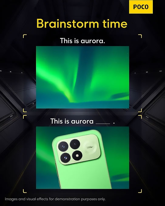 POCO F9 Pro màu Aurora Green nổi bật với mặt lưng có khả năng phát sáng sau khi hấp thụ ánh sáng.