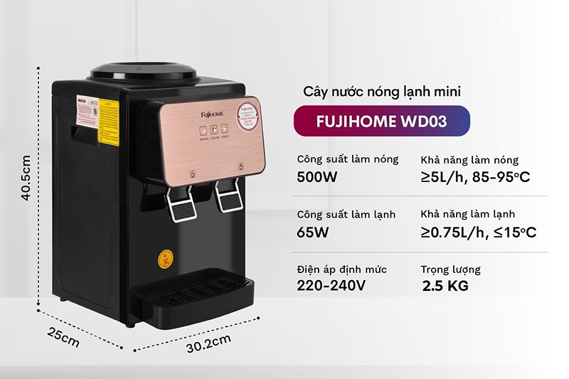 Cây nước nóng lạnh úp bình để bàn Fujihome WD03E (hình 2)