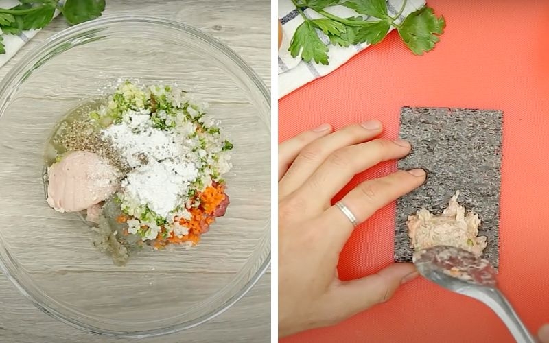 Trộn nhân và cuốn chả giò