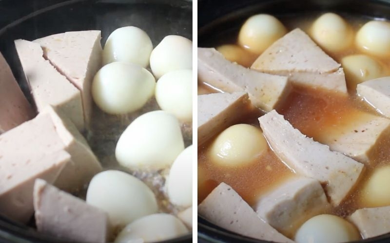 Làm chả lụa kho trứng cút