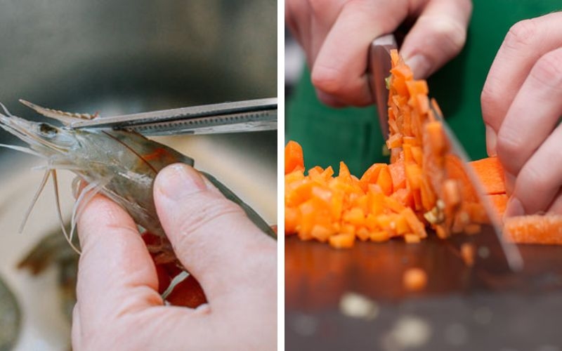 Sơ chế nguyên liệu làm chả tôm