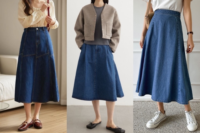 Chân váy jean dài