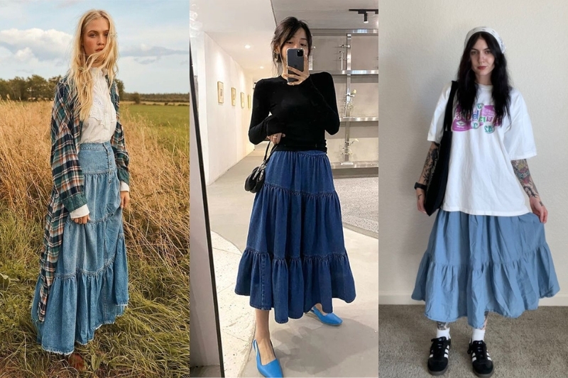 Cách phối đồ với chân váy jean dài – Chuẩn gu từ đời thường đến công sở-2007 clothing