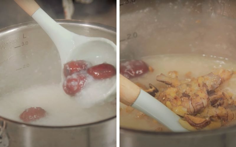 Hoàn thành món cháo bề bề táo đỏ