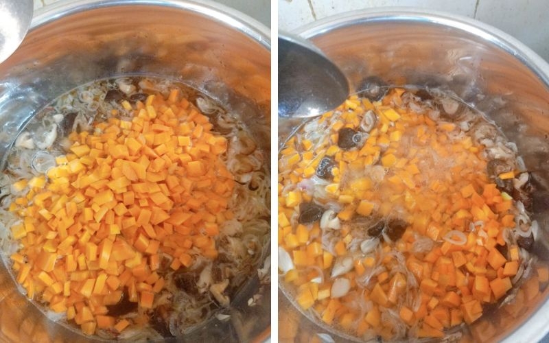 Thêm cà rốt nấu cháo rau củ chay