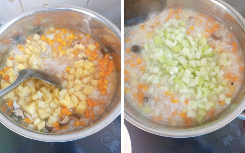 Thêm khoai tây và su hào nấu cháo rau củ