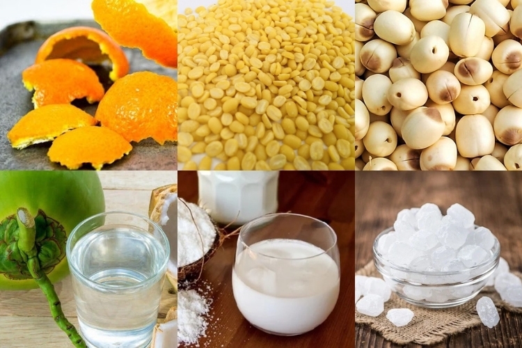 Nguyên liệu chuẩn bị để nấu chè lục tàu xá