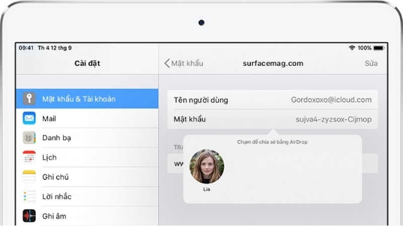 chia sẻ mật khẩu ứng dụng và trang web trên iPad 6