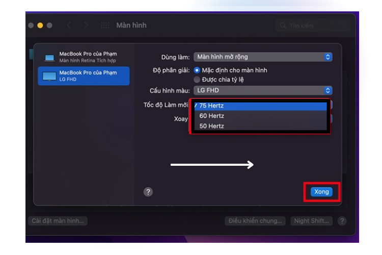chỉnh tần số quét màn hình macbook 5