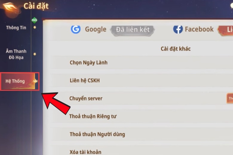 Bước 2: Chọn Hệ thống