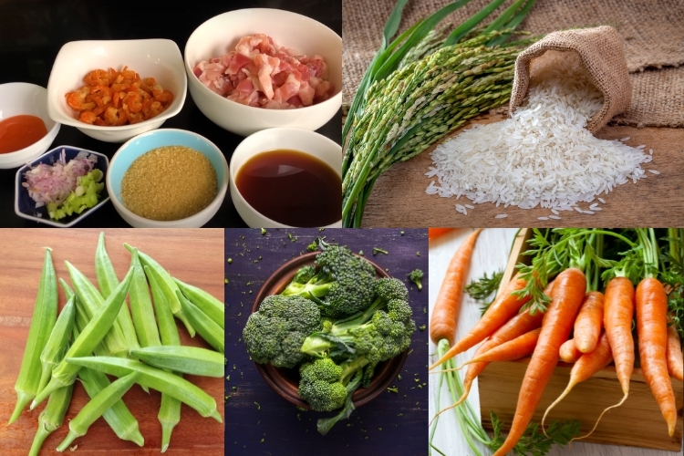 Nguyên liệu làm món cơm cháy kho quẹt