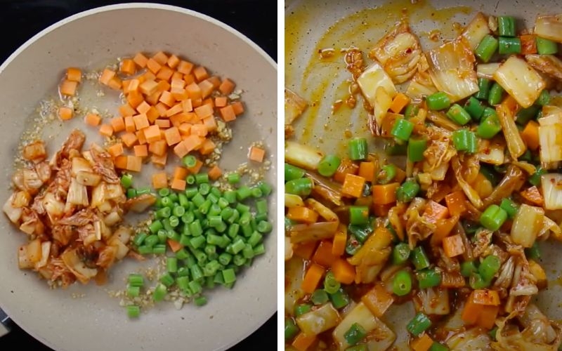 Xào rau củ và kim chi