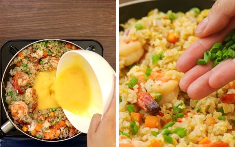 Hoàn thiện món cơm chiên tôm trứng