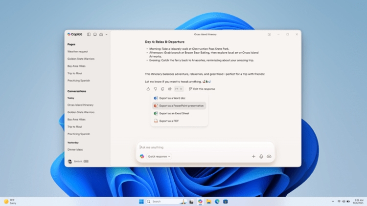 Copilot trên Windows giờ đây có thể tạo tài liệu Office và kết nối Gmail
