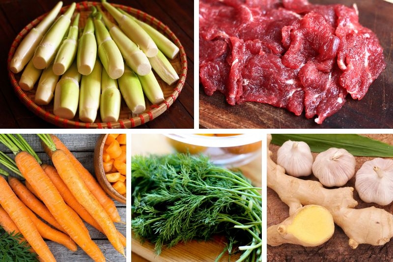 nguyên liệu làm món củ niễng xào thịt bò