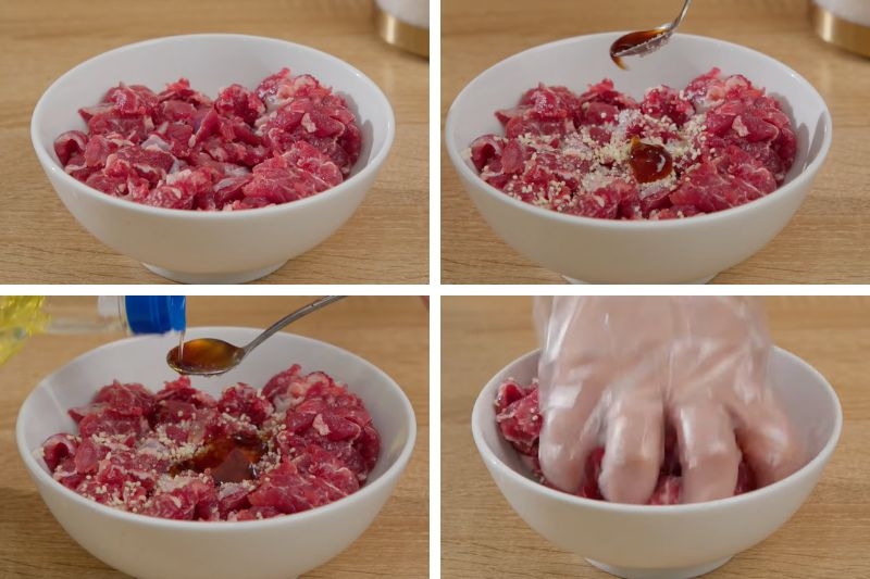 ướp thịt bò xào cùng củ niễng