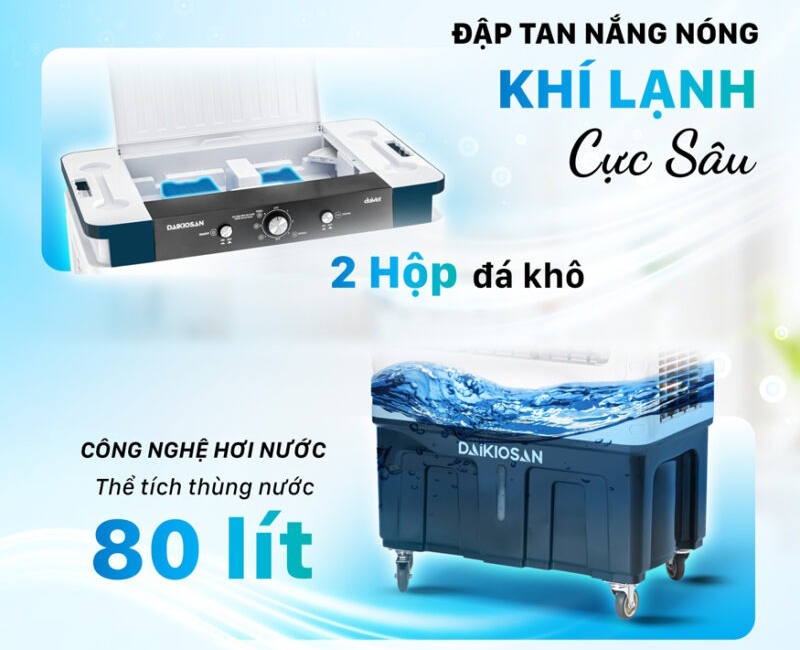 Quạt điều hòa Daikiosan DM212 sử dụng bình chứa nước lớn đến 80 lít