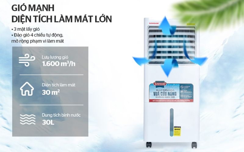 Quạt điều hòa Sunhouse SHD7721 sở hữu bình chứa nước dung tích 30 lít