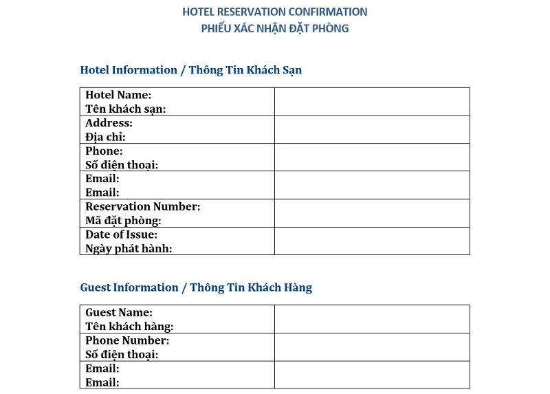 Xác nhận đặt phòng khách sạn