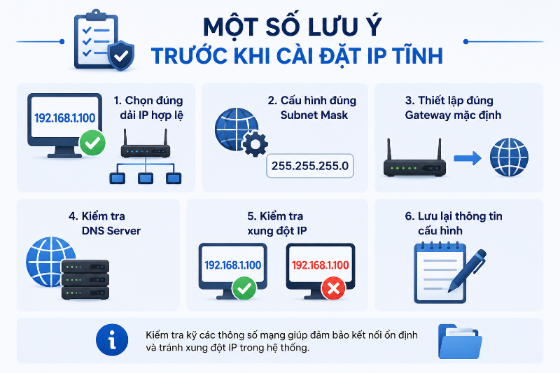 Một số lưu ý trước khi cài đặt IP tĩnh