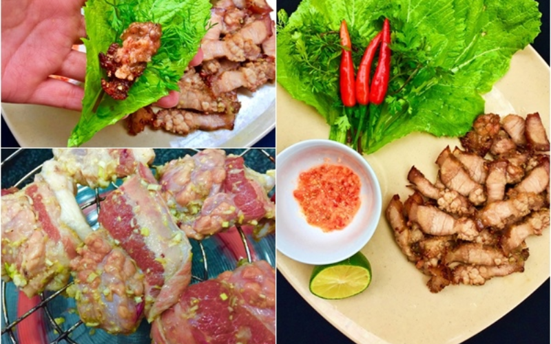 Diềm Heo Nướng Cuốn Cải Xanh