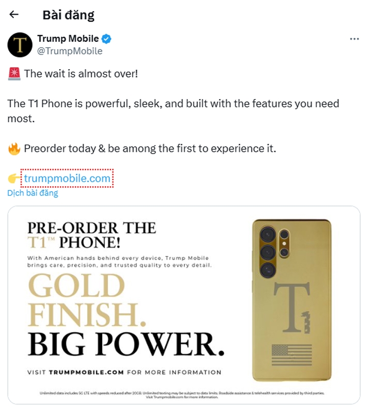 Điện thoại Trump T1 đổi thiết kế trước ngày ra mắt