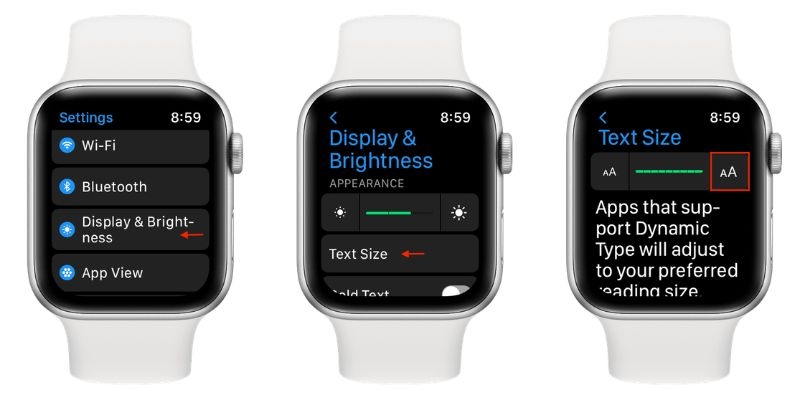 Điều chỉnh kích cỡ của văn bản Apple Watch