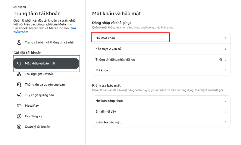 Chọn tiếp Mật khẩu và bảo mật
