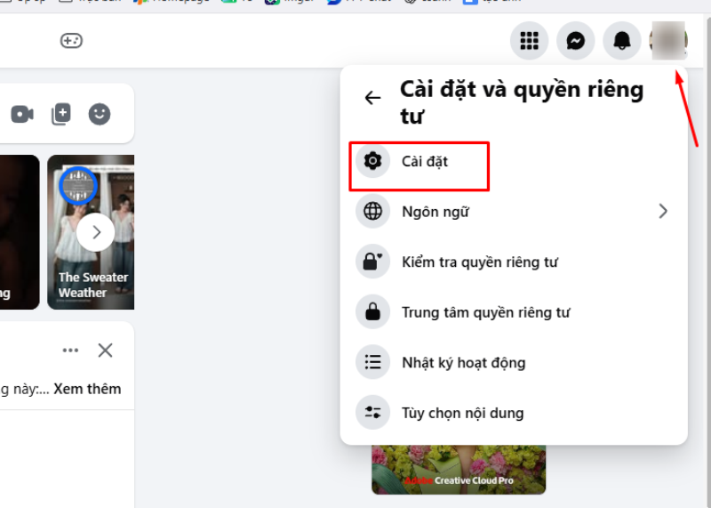 Chọn Cài đặt & quyền riêng tư rồi nhấn Cài đặt