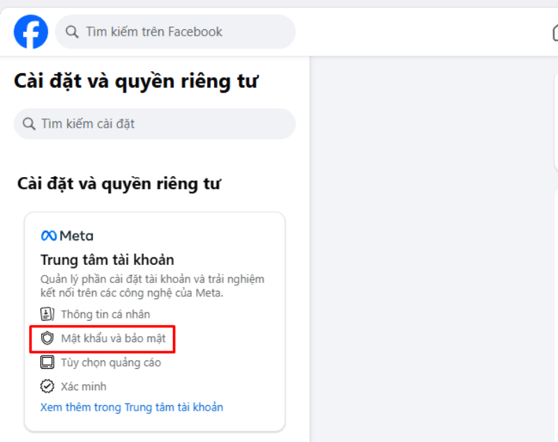 Trong menu bên trái, chọn Mật khẩu và bảo mật