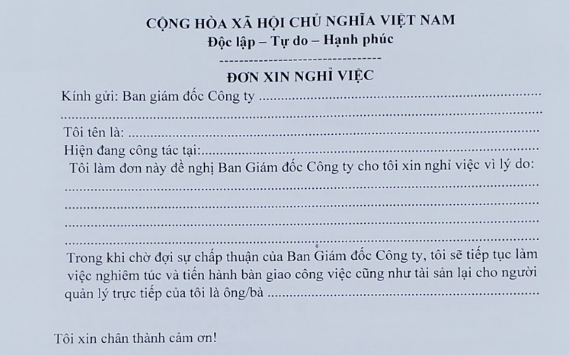 đơn xin nghỉ việc 1