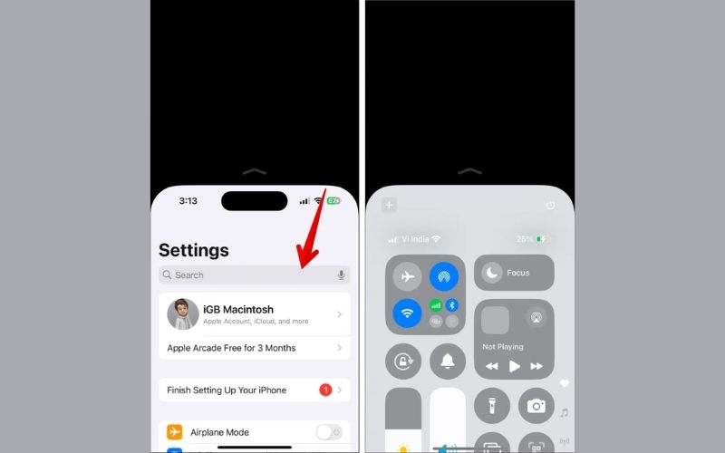 Cách mở Control Center khi đưa màn hình vào trong tầm với trên iPhone