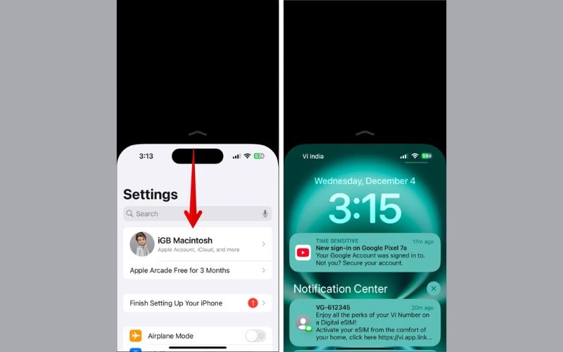 Cách mở Notification Center khi đưa màn hình vào trong tầm với trên iPhone