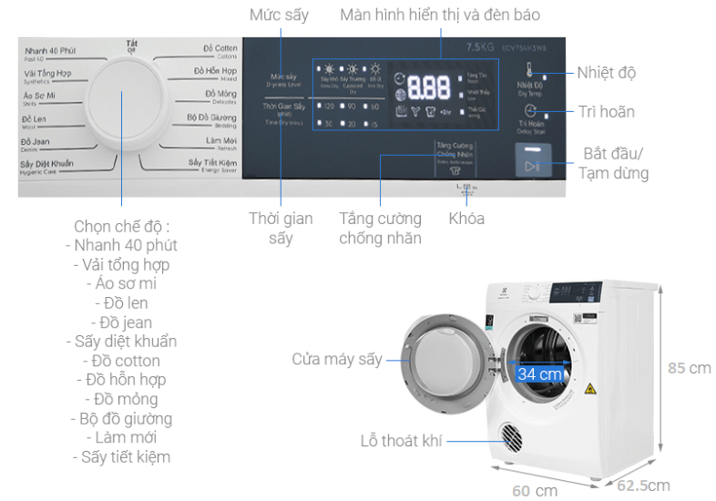 may say quan ao electrolux 7 5 kg edv754h3wb