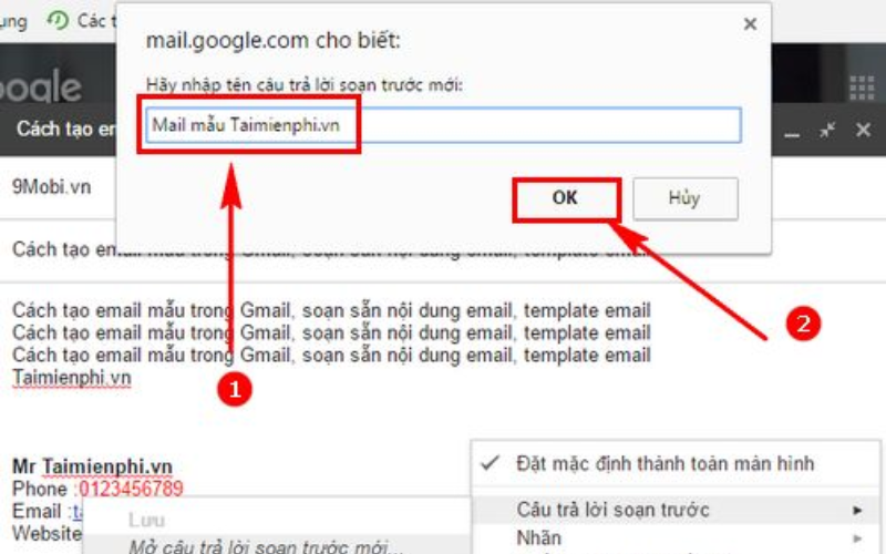 Tạo thư trả lời tự động bằng Mẫu Email