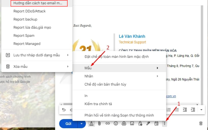 Chèn email mẫu trong gmail