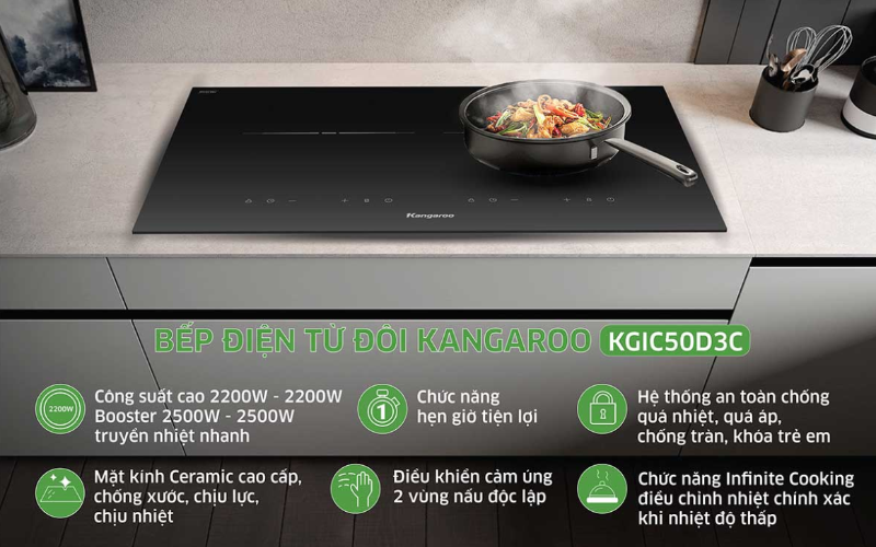 Bếp từ đôi lắp âm Kangaroo KGIC50D3C 4400W - hình 5