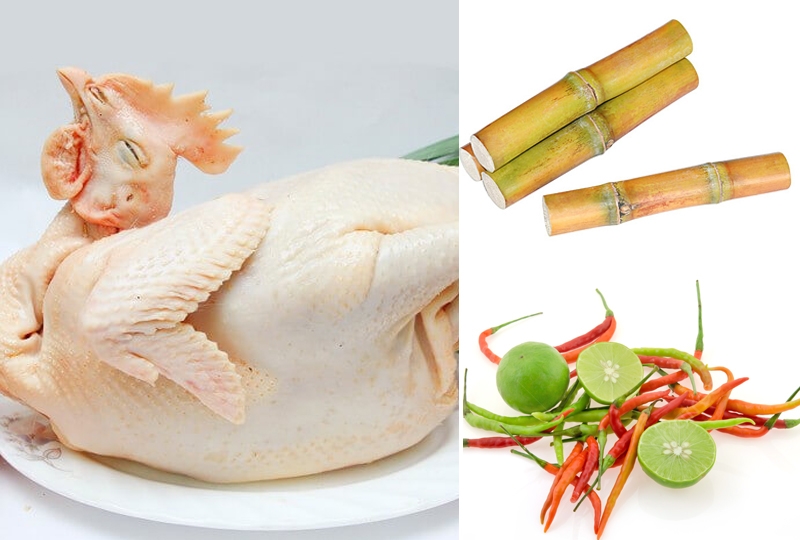 Các nguyên liệu chuẩn bị làm gà hấp mía không quá cầu kỳ.
