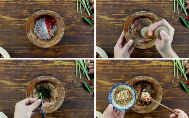 Pha nước chấm gà hấp muối sả