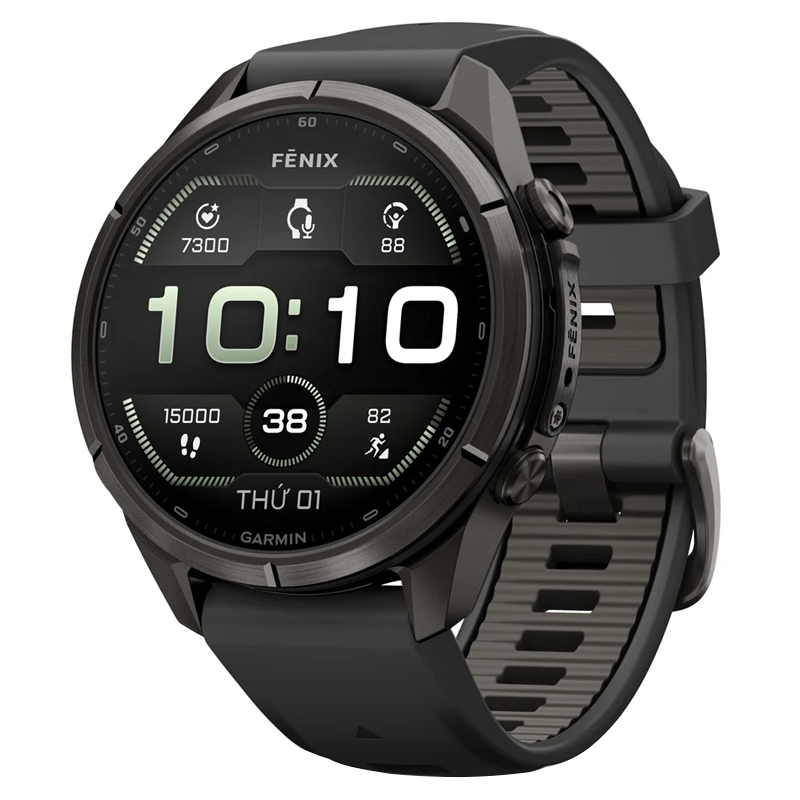 Garmin Fenix 9 Pro Titanium phủ DLC Carbon 43mm AMOLED Dây Silicone
