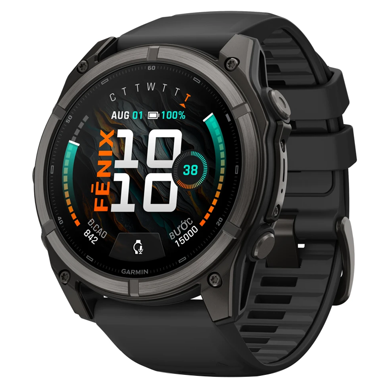 Garmin Fenix 9 Titanium phủ DLC Carbon 51mm AMOLED Dây Silicone