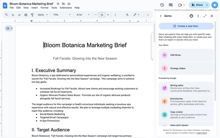 Gemini Gems sẽ xuất hiện trên thanh bên của Gmail, Drive và Docs