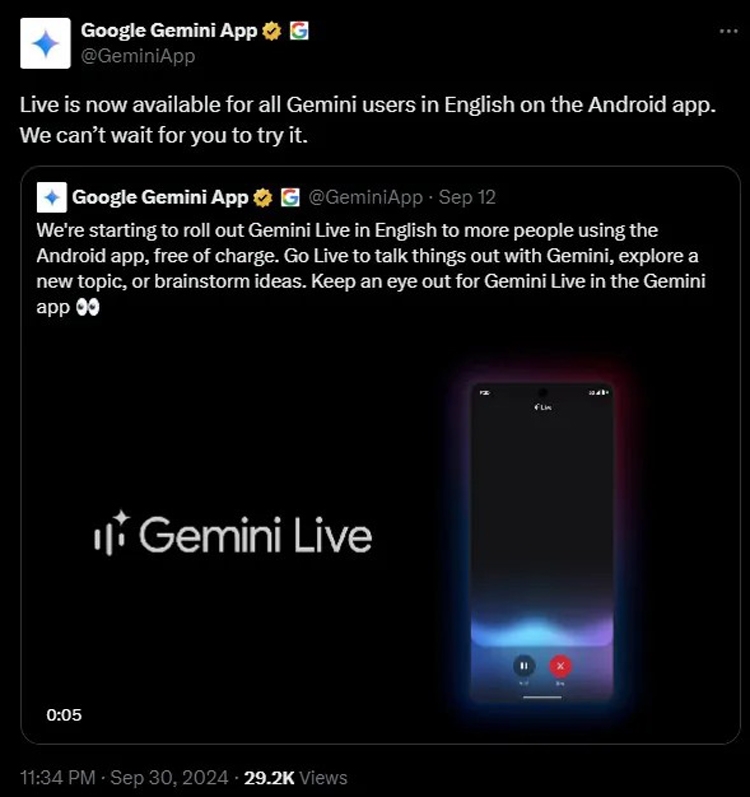 Gemini Live hiện có sẵn miễn phí cho tất cả người dùng