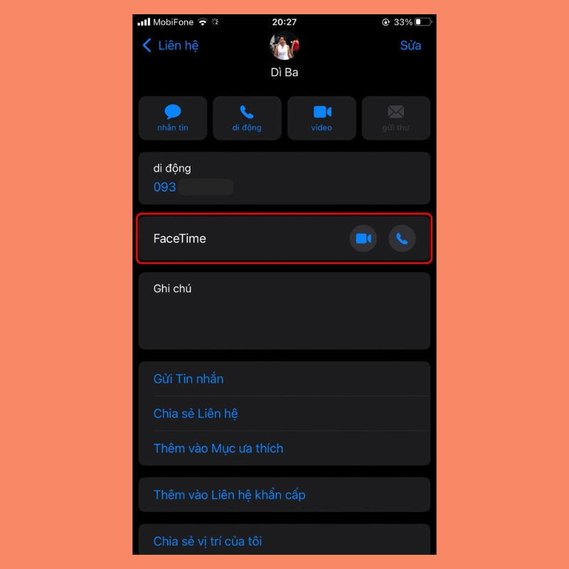 Gọi FaceTime từ danh bạ