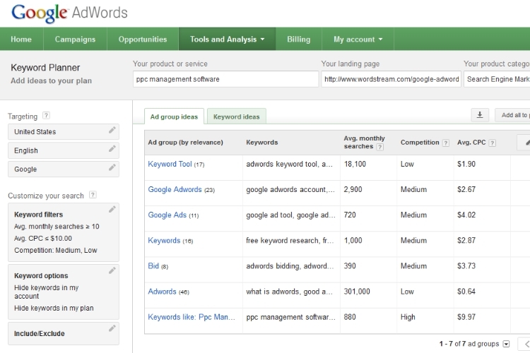 Google Keyword Planner 6