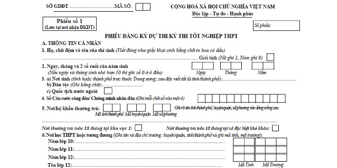 Hồ sơ đăng ký thi tốt nghiệp THPT 2026